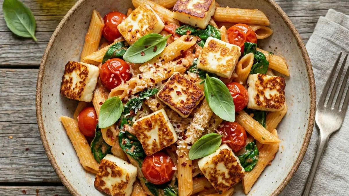 Kermainen halloumipasta – Helppo ja nopea kasvisruoka